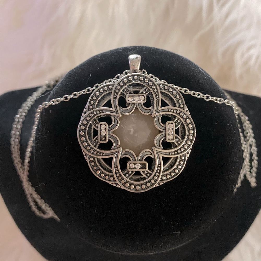Geometric rose quartz long necklace